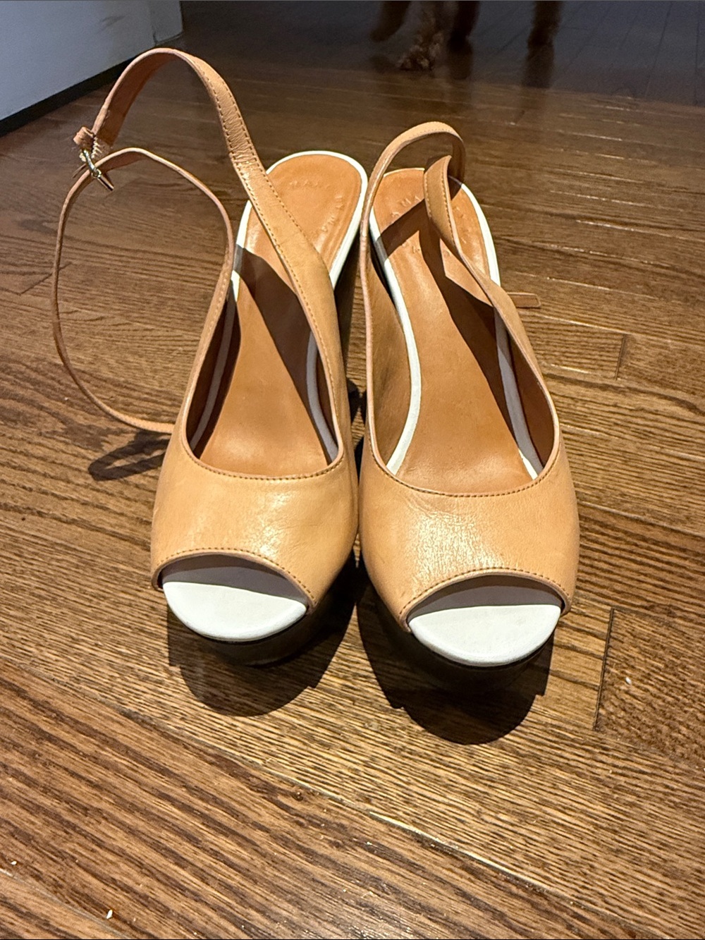 Women's Tan Peep-Toe Slingback Heels